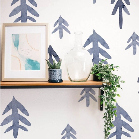 Pegatinas De Pared Pino Azul Acuarela Estilo Nórdico Calcomanías PVC Bosque Para Dormitorio Niños Guardería Hogar Decoración