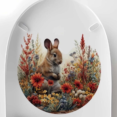 Ostern Hase Blumen Wandaufkleber Wasserdicht Abnehmbar PVC Toilettendeckel Dekor Handbemalt Kaninchen Floral Wandbild Dekor