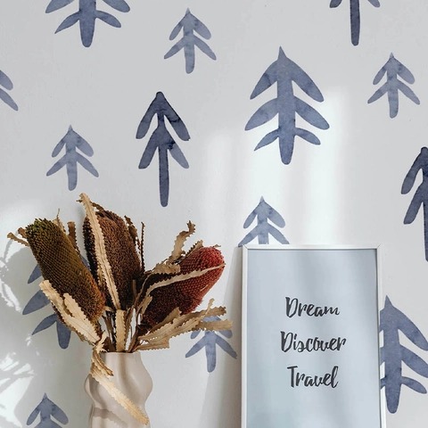 Pegatinas De Pared Pino Azul Acuarela Estilo Nórdico Calcomanías PVC Bosque Para Dormitorio Niños Guardería Hogar Decoración