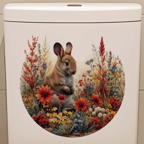 Ostern Hase Blumen Wandaufkleber Wasserdicht Abnehmbar PVC Toilettendeckel Dekor Handbemalt Kaninchen Floral Wandbild Dekor