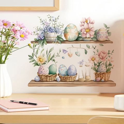 Pegatina de Pared Huevo de Pascua Flor Acuarela PVC Impermeable Autoadhesiva Removible Decoración Hogar Dormitorio
