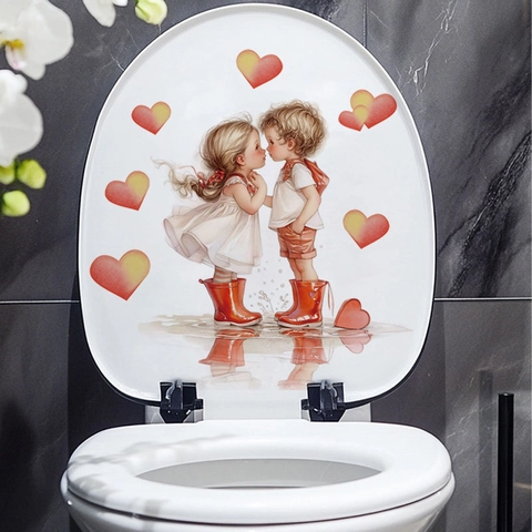 Valentinstag Romantisches Küssendes Paar Wandaufkleber PVC Selbstklebend Abnehmbar Cartoon Herzmuster Dekal Für Schlafzimmer Deko