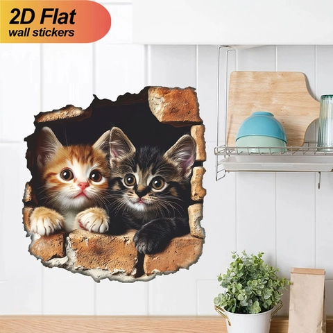 Pegatinas de Pared Rota de Gato 3D PVC Impermeable Removible Autoadhesivas Calcomanías para Sala de Estar Dormitorio Cocina Decoración de Arte de Pared