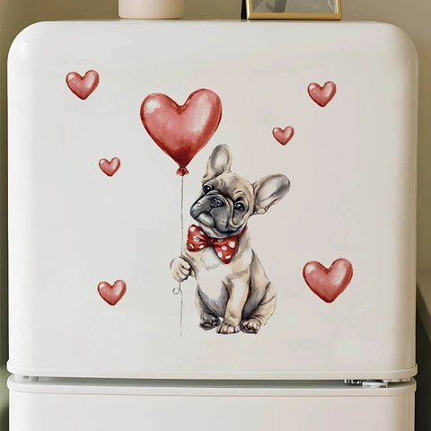 Französische Bulldogge Rotes Herz Ballon Wandtattoo Abnehmbare PVC Aufkleber Für Schlafzimmer Wohnzimmer Badezimmer Valentinstag