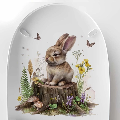 Aquarell Ostern Hase Baumstumpf Wandsticker Abnehmbar PVC Tier Blume Schmetterling Wasserdichtes Dekor Für Zuhause Zimmer