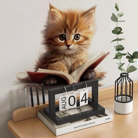 Adesivo per Coperchio WC 3D Gatto Arancione che Legge Libro Impermeabile PVC Decorativo Adesivo Murale per Bagno Studio