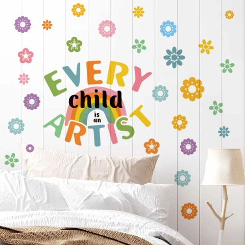 Multicolor Arco Iris Flor Letra Inglesa Pegatina de Pared Para Niños Dormitorio Decoración Mural Inspirador PVC DIY Mural