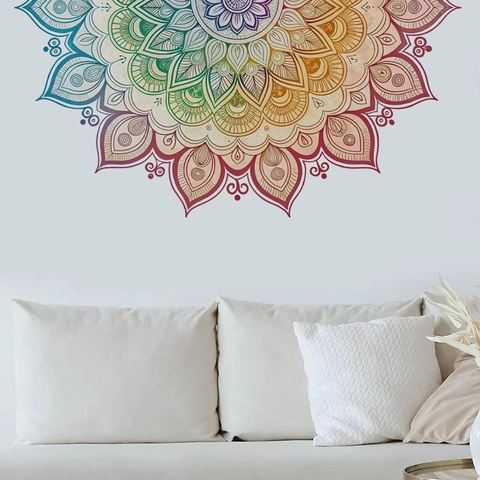 Mandala Muursticker Regenboog Boho Kleurrijk Waterdicht PVC Muurschildering Voor Slaapkamer Woonkamer Decoratie Zelfklevend
