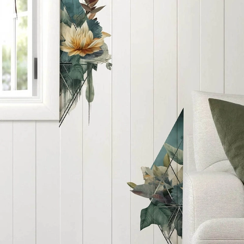 Modern Geometric Rhombus Floral PVC Wall Stickers Waterproof Self Adhesive Art Decals For Living Room Bedroom Home Decor