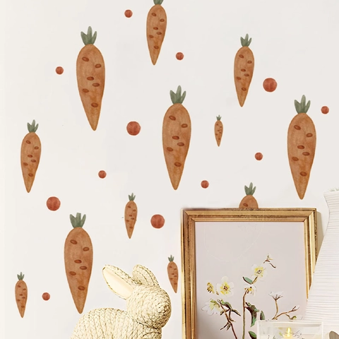 Vinilos de Pared de Acuarela de Zanahoria de Pascua Dibujos Animados PVC Removibles para Habitación de Niños Dormitorio Hogar