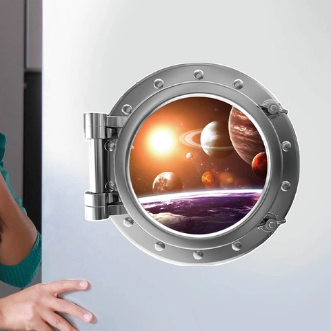 3D Space Porthole Window Wall Sticker Waterproof PVC Space Planets Galaxy Decal For Bathroom Toilet Cabinet Home Decoration