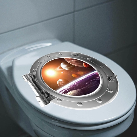 3D Space Porthole Window Wall Sticker Waterproof PVC Space Planets Galaxy Decal For Bathroom Toilet Cabinet Home Decoration
