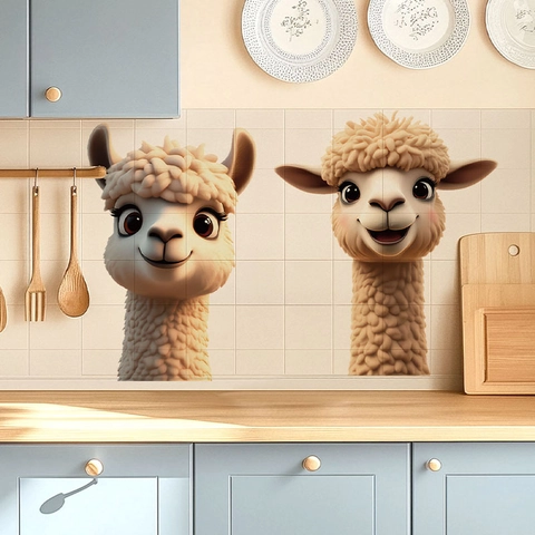 Cute Cartoon Alpaca Wall Stickers 3D Animal PVC Self Adhesive Decals For Kids Room Kitchen Dining Room Home Art Mural Decor