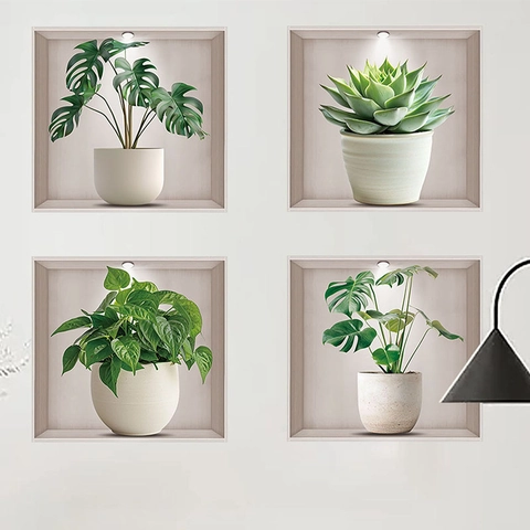 3D Visuele Potplant Wandstickers PVC Waterdicht Monstera Succulent Muurstickers Modern Minimalistisch Home Decor Voor Woonkamer Slaapkamer