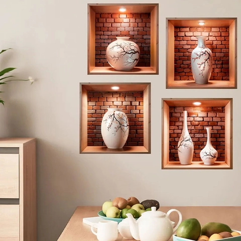 3D Chinese Style Vase Wall Sticker PVC Waterproof Self Adhesive Mural For Living Room Entrance Vintage Home Decor Art