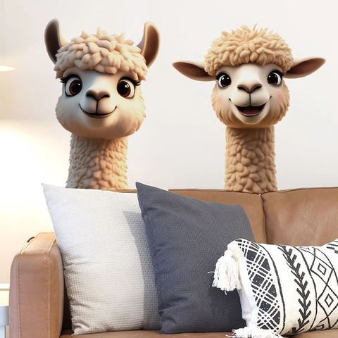 Cute Cartoon Alpaca Wall Stickers 3D Animal PVC Self Adhesive Decals For Kids Room Kitchen Dining Room Home Art Mural Decor