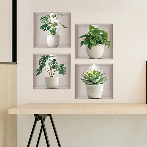 3D Visuele Potplant Wandstickers PVC Waterdicht Monstera Succulent Muurstickers Modern Minimalistisch Home Decor Voor Woonkamer Slaapkamer