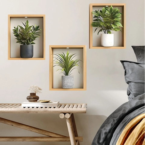 3D Plant Pot Muurstickers PVC Materiaal Zelfklevend Groene Bladeren Patroon Muurschildering Voor Woonkamer Slaapkamer Decoratie