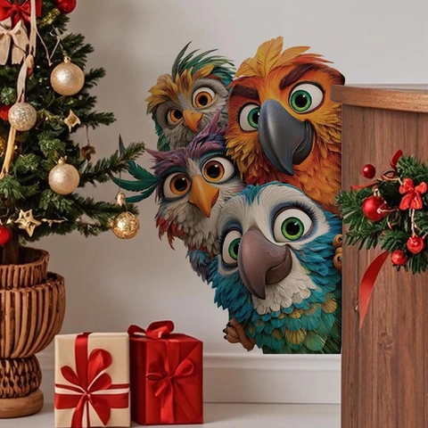 Pegatinas de Pared de Pájaros de Dibujos Animados 3D Calcomanías de PVC Extraíbles Loro Colorido para Sala de Estar Dormitorio