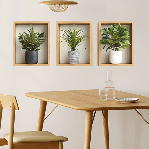 3D Plant Pot Muurstickers PVC Materiaal Zelfklevend Groene Bladeren Patroon Muurschildering Voor Woonkamer Slaapkamer Decoratie