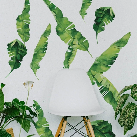 Tropische Groene Bananenblad Muurstickers PVC Verwijderbaar Aquarel Planten Stickers Voor Slaapkamer Woonkamer Decor