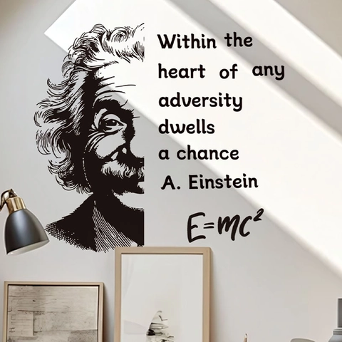 Albert Einstein Zitat Wandtattoo Inmitten Jeder Schwierigkeit Liegt Eine Chance E=mc2 Physik PVC Aufkleber Für Arbeitszimmer