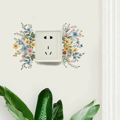 Wildblumen Wandtattoo PVC Wasserdicht Botanische Blumen Schalter Dekoration Für Schlafzimmer Wohnzimmer Wandaufkleber
