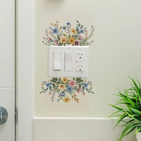 Wildblumen Wandtattoo PVC Wasserdicht Botanische Blumen Schalter Dekoration Für Schlafzimmer Wohnzimmer Wandaufkleber