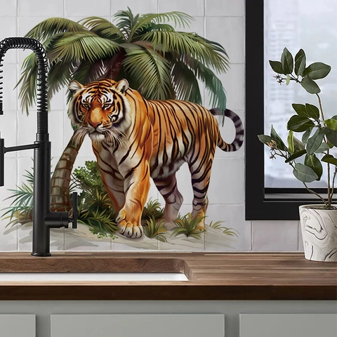 Realistische Tijger Palmboom Muursticker PVC Waterdicht Zelfklevend Muurschildering Kunst Decal Voor Woonkamer Slaapkamer Decoratie