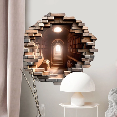 3D Visuell Gebrochener Wand Bibliothek Tunnel Wandtattoo Klassische Perspektive Bücherregal Landschaft Abnehmbare PVC Poster