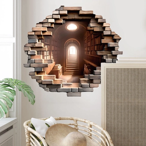 3D Visuell Gebrochener Wand Bibliothek Tunnel Wandtattoo Klassische Perspektive Bücherregal Landschaft Abnehmbare PVC Poster