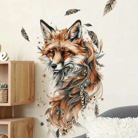 Boheemse Vos Totem Muursticker Stam Dier Veer PVC Verwijderbare Decal Voor Woonkamer Slaapkamer Huis Decoratie