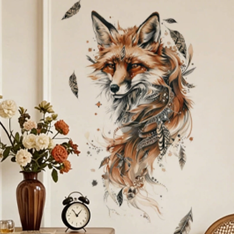 Boheemse Vos Totem Muursticker Stam Dier Veer PVC Verwijderbare Decal Voor Woonkamer Slaapkamer Huis Decoratie