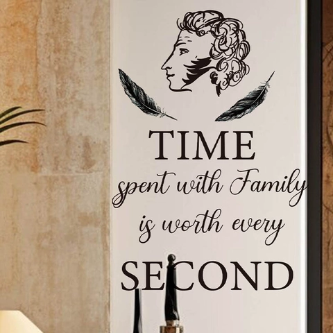 Family Time Spent With Family Is Worth Every Second Quote Wall Sticker PVC Classical Portrait Feather Home Decor Mural