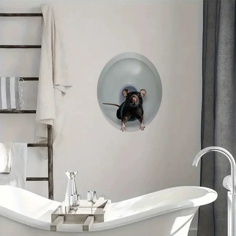 3D Realistic Mouse Hole Wall Sticker Waterproof PVC Toilet Lid Decal Bathroom Home Decor Creative Peeking Mouse Sticker