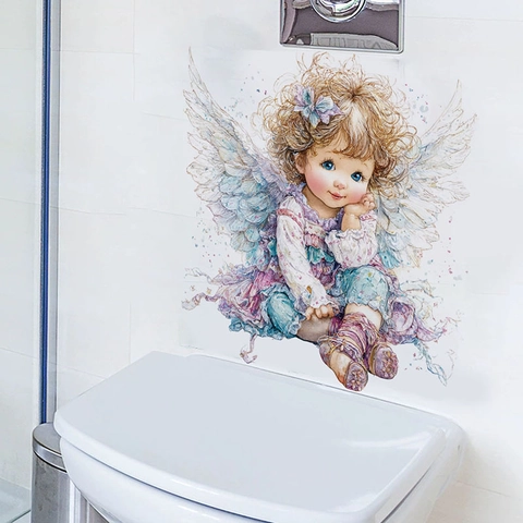 Adhesivos de Pared para Guardería de Niña Ángel Lindo Impermeable PVC Autoadhesivo Acuarela Vinilo de Pared para Dormitorio Baño