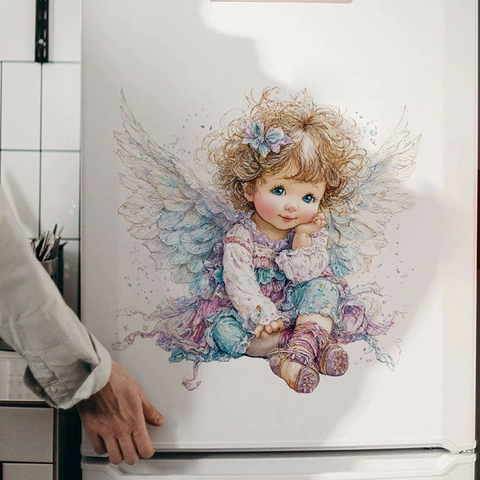 Adhesivos de Pared para Guardería de Niña Ángel Lindo Impermeable PVC Autoadhesivo Acuarela Vinilo de Pared para Dormitorio Baño