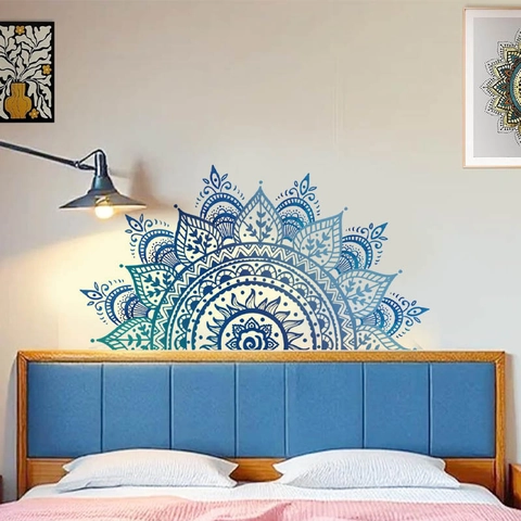 Vinilo Pared Mandala Degradado Azul PVC Impermeable Mural Para Dormitorio Sala De Estar Decoración Cabecera De Cama Arte Cartel