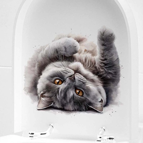 3D Cute Cat Wall Sticker Watercolor Animal PVC Waterproof Removable Decal For Bathroom Toilet Bedroom Home Decor Art Mural