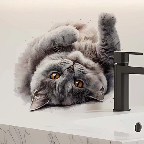 3D Cute Cat Wall Sticker Watercolor Animal PVC Waterproof Removable Decal For Bathroom Toilet Bedroom Home Decor Art Mural