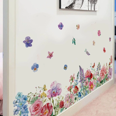 Adesivi Murali con Fiori e Farfalle Murales in PVC Rimovibili per Battiscopa Bagno Corridoio Decorazioni per la Casa
