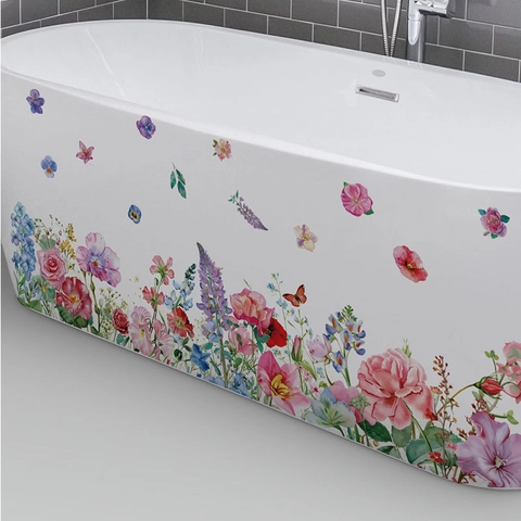 Adesivi Murali con Fiori e Farfalle Murales in PVC Rimovibili per Battiscopa Bagno Corridoio Decorazioni per la Casa