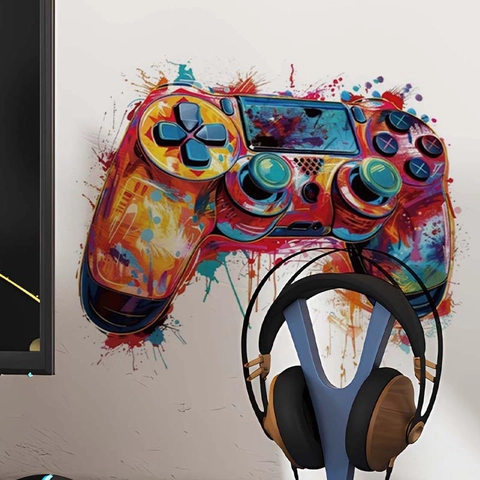 Bunte Graffiti Spielcontroller Wandaufkleber Künstlerische Splatter Gaming Zimmer Deko Wasserdicht PVC Aufkleber Für Gamer Schlafzimmer Hintergrund