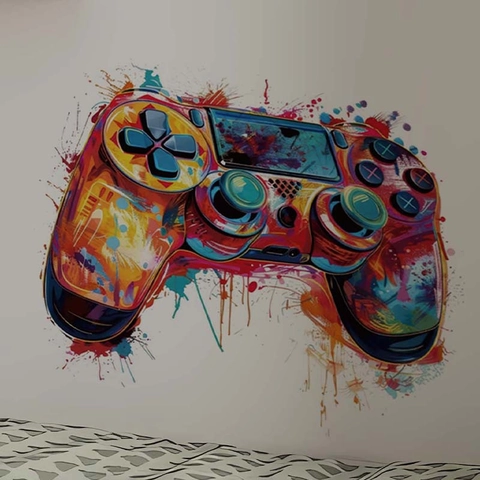 Bunte Graffiti Spielcontroller Wandaufkleber Künstlerische Splatter Gaming Zimmer Deko Wasserdicht PVC Aufkleber Für Gamer Schlafzimmer Hintergrund