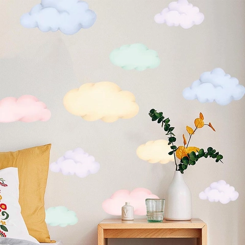 Multicolor Cloud Wall Stickers Macaron Colors Cartoon PVC Decals For Kids Room Bedroom Background Ceiling Home Wall Decor