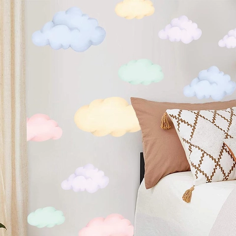Multicolor Cloud Wall Stickers Macaron Colors Cartoon PVC Decals For Kids Room Bedroom Background Ceiling Home Wall Decor