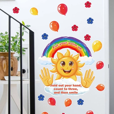 Cartoon Sonne Regenbogen Wandaufkleber PVC Selbstklebend Dekoration Für Kinderzimmer Kindergarten Schlafzimmer Abnehmbar Wandbild