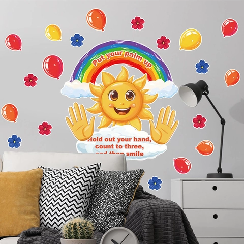 Cartoon Sonne Regenbogen Wandaufkleber PVC Selbstklebend Dekoration Für Kinderzimmer Kindergarten Schlafzimmer Abnehmbar Wandbild