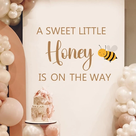 Bee Theme Baby Shower Wall Decal Gender Reveal Party Backdrop PVC Nursery Wall Sticker A Sweet Little Honey Is On The Way Decor