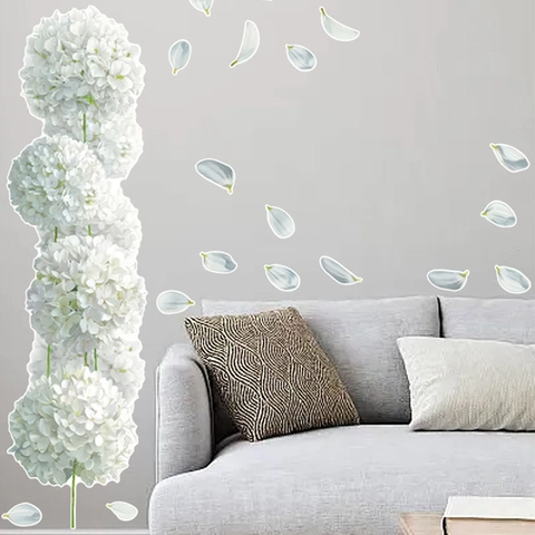 Weiße Hortensie Blumen Wandaufkleber Wasserdicht PVC Selbstklebend Blume Abziehbilder Für Schlafzimmer Wohnzimmer Haus Hintergrund Wanddekoration